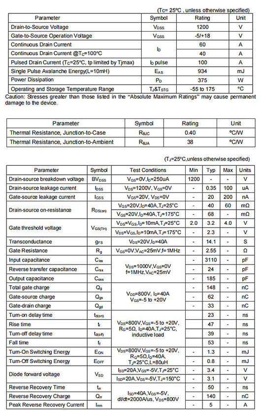 40n120參數(shù),KSZ040N120A 40n120參數(shù),KSZ040N120A