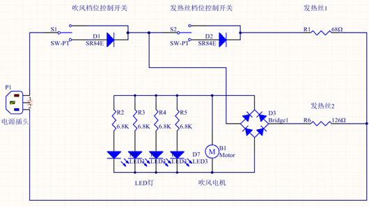 電吹風(fēng)電路圖,電路原理詳解-KIA MOS管