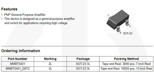 mmbt5401參數(shù),引腳圖,mmbt5401資料手冊(cè)-KIA MOS管