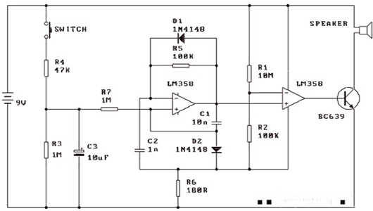 防盜報(bào)警器電路圖,電子警報(bào)器電路-KIA MOS管