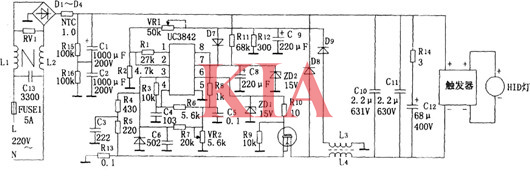金鹵燈電子鎮(zhèn)流器,電路