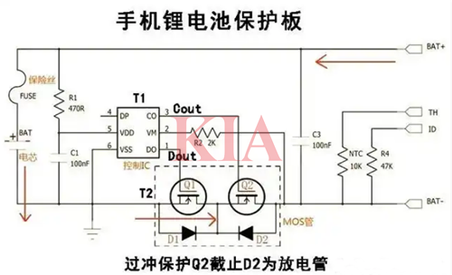 充電保護(hù)電路原理圖,鋰電池保護(hù)電路分享-KIA MOS管