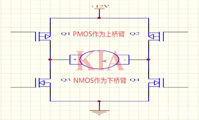 h橋驅(qū)動(dòng)電路,電機(jī)正反轉(zhuǎn),電路圖詳解-KIA MOS管